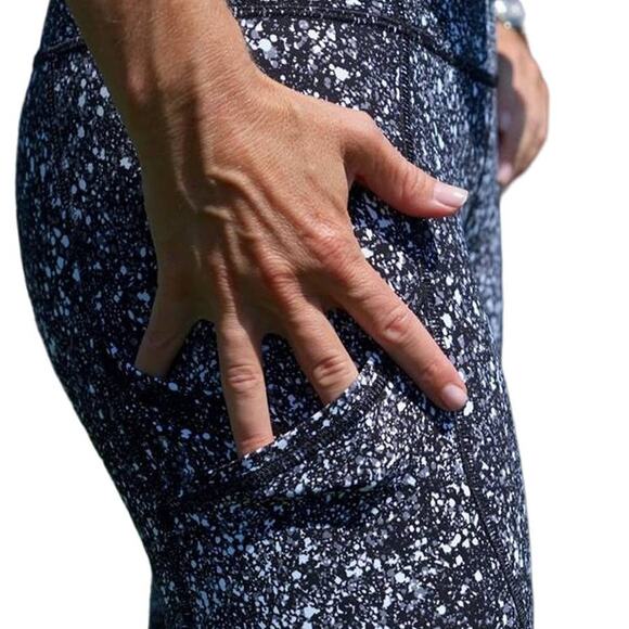 EUC Lululemon Outrun High-Rise Mesh Insert 17" Crop Sz. 4 Splatter White Black - Picture 5 of 11